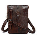 Brown Crocodile Embossed Genuine Leather Mini Messenger Bag I112