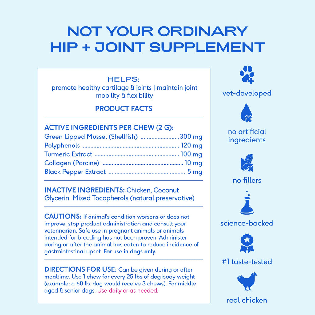 Green-Lipped Mussel Turmeric Collagen Hip and Joint Supplement for Dogs 120 Chews G867827