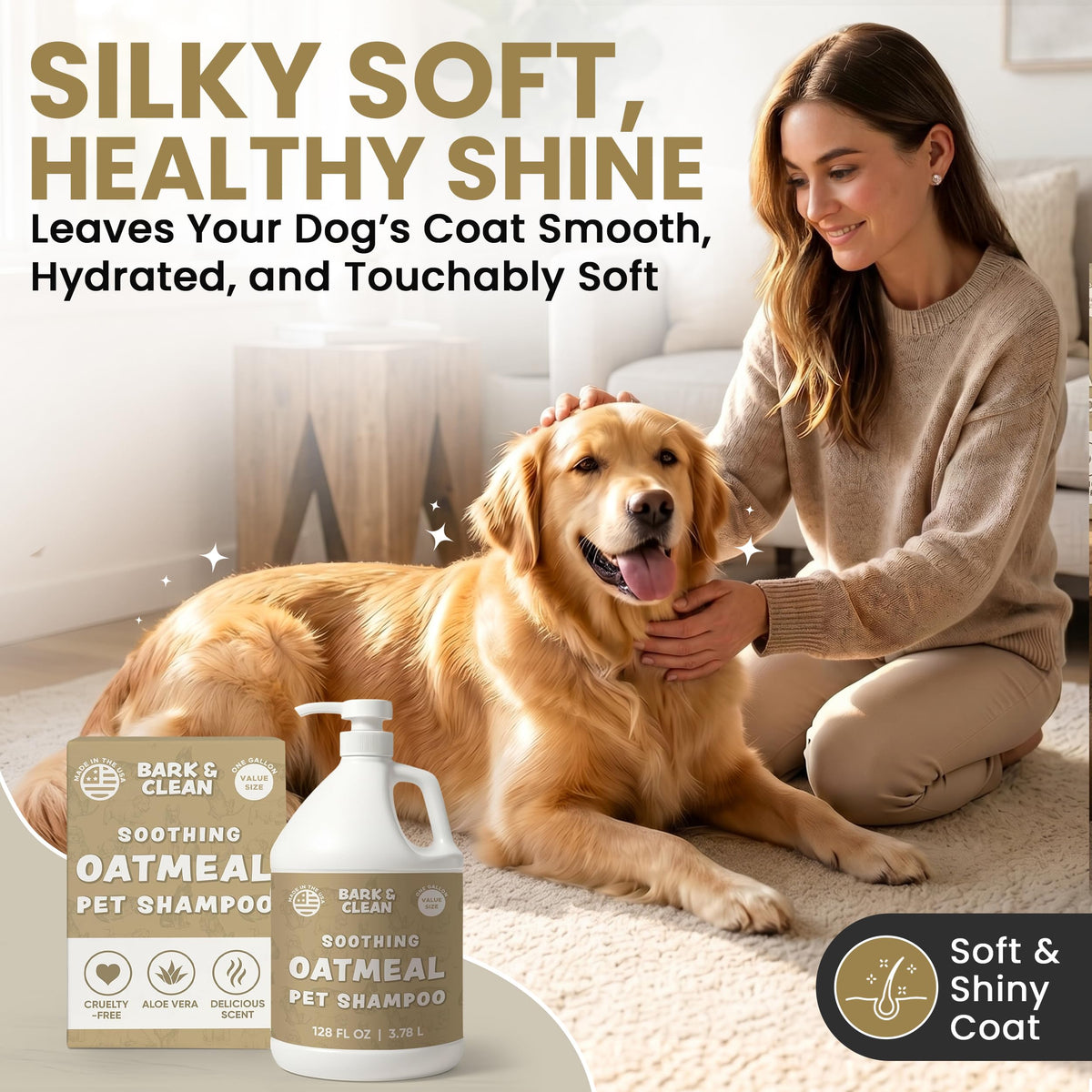 Oatmeal Dog Shampoo 1 Gallon with Pump Hypoallergenic Aloe Vera Coconut Oil K953