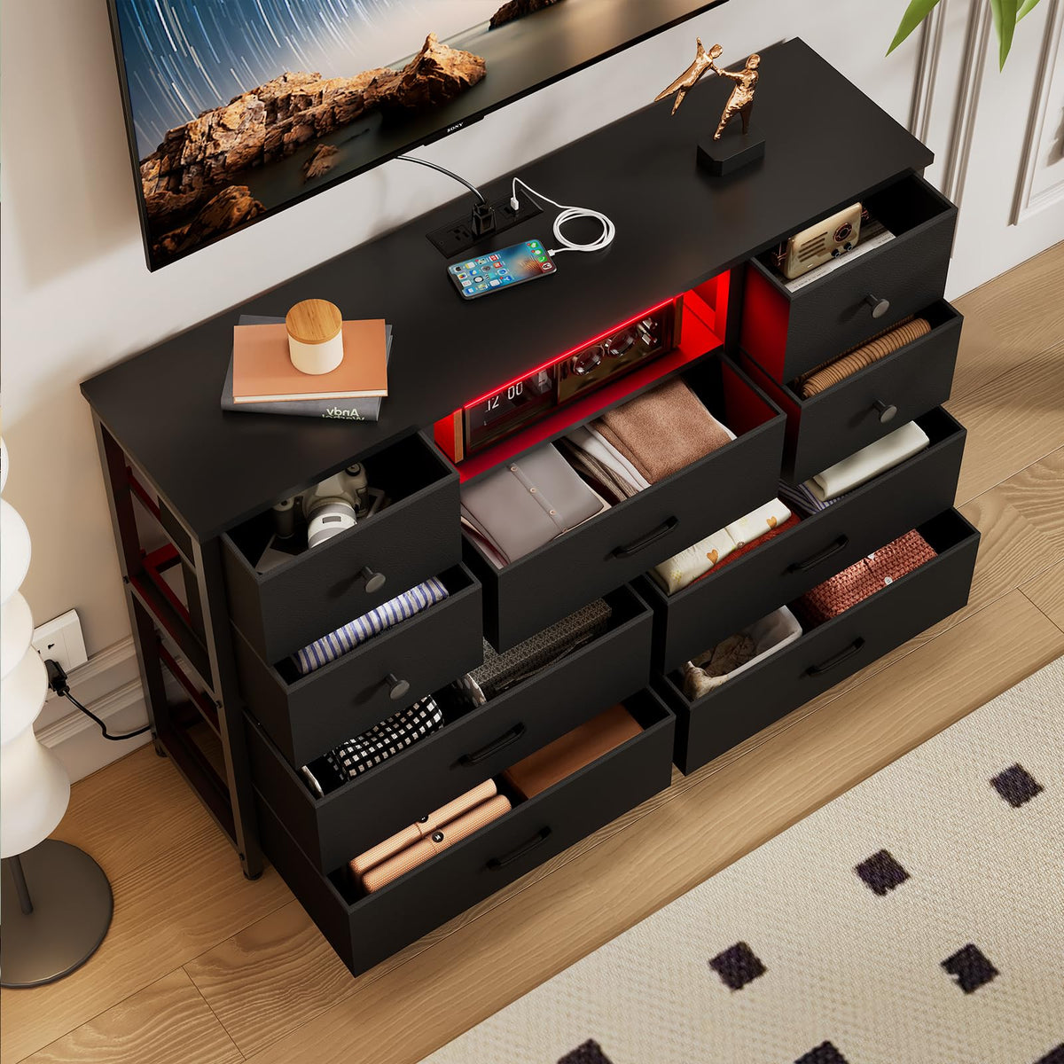 Black 9 Drawer Dresser O9552