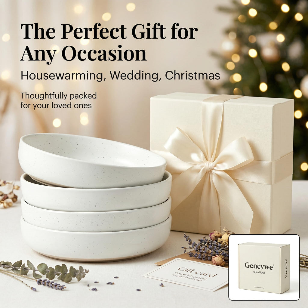 White Ceramic Pasta Bowls Set of 4 R692