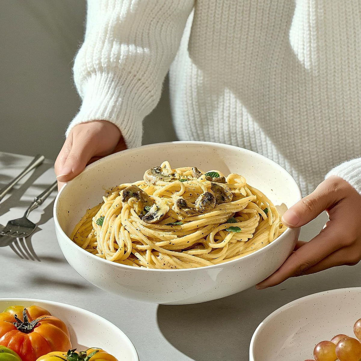 White Ceramic Pasta Bowls Set of 4 R692