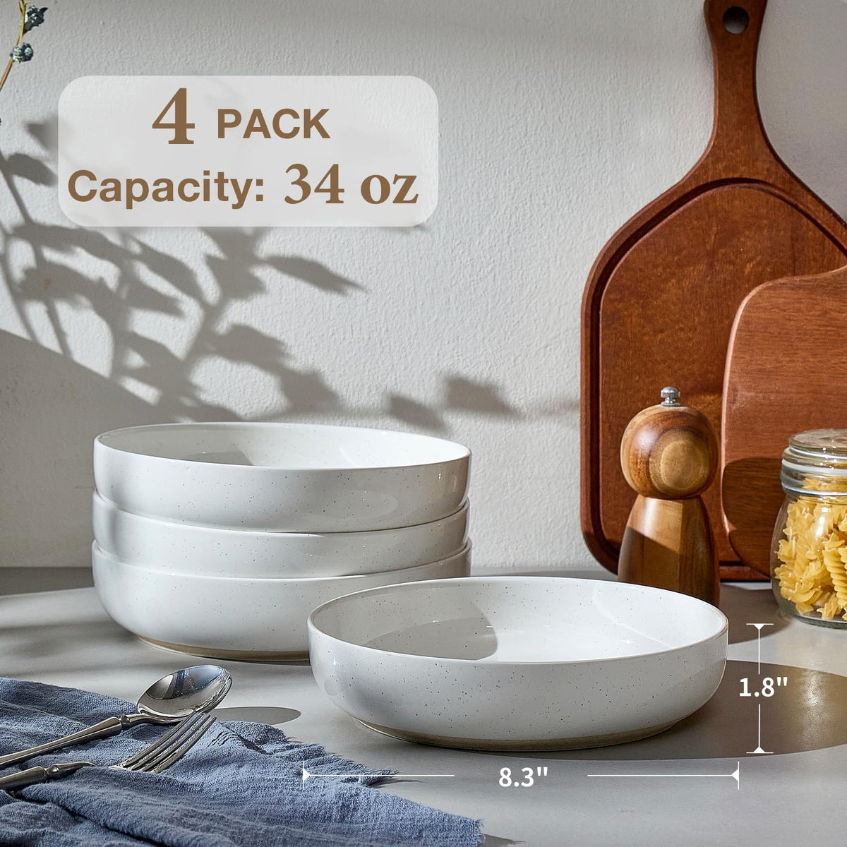 White Ceramic Pasta Bowls Set of 4 R692