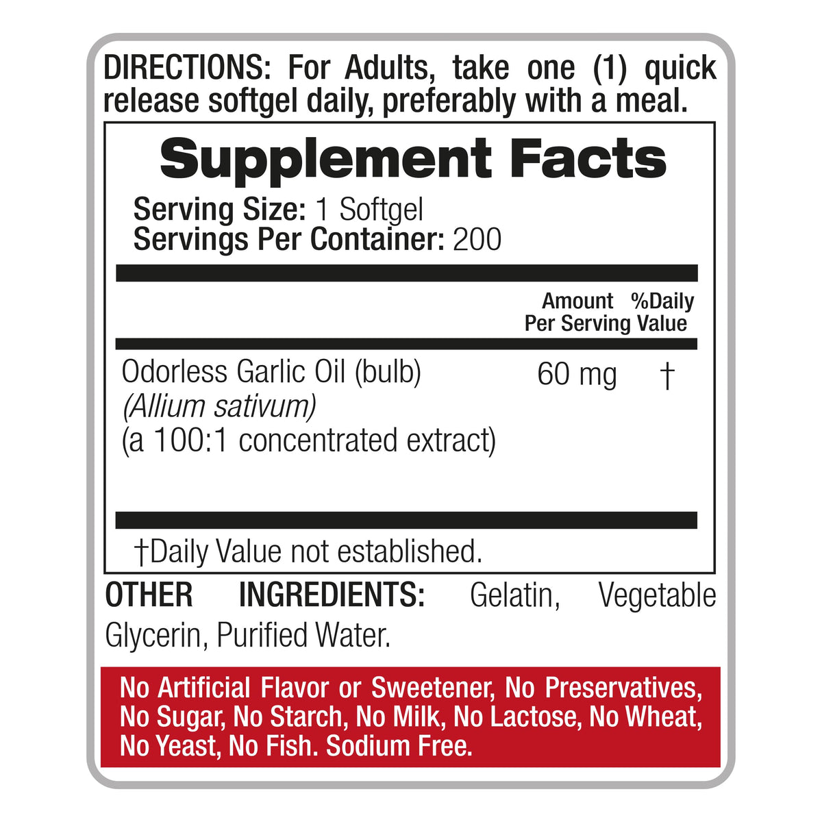 Garlic Supplements 200 Softgels B627143