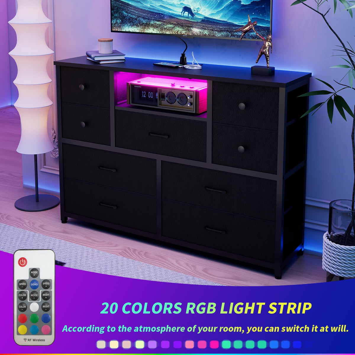 Black 9 Drawer Dresser O9552