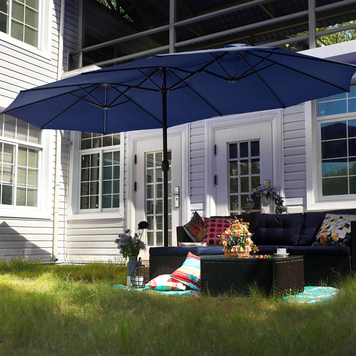 15FT Double-Sided Patio Umbrella with Base X4735