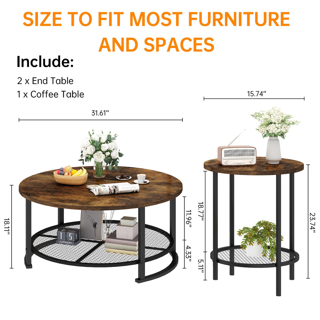 3-Piece Round Coffee Table Set with Storage F173