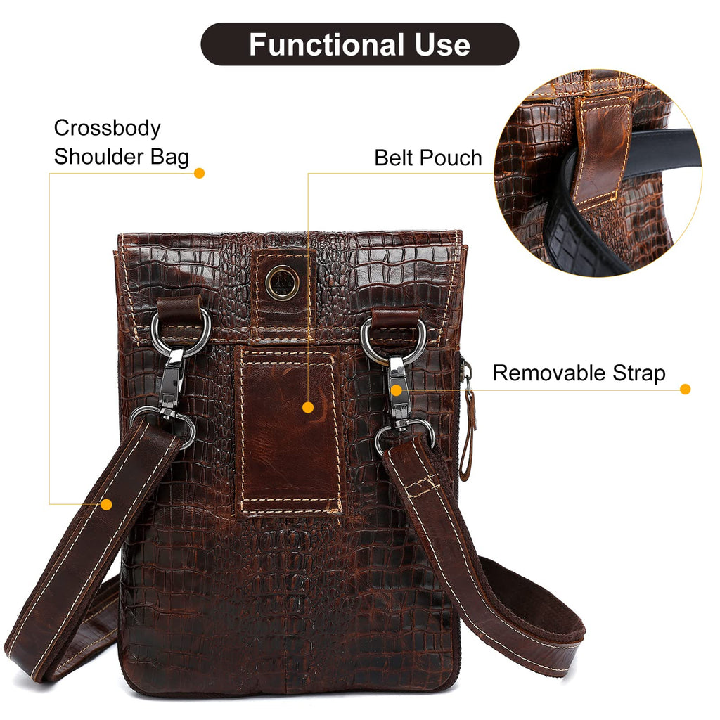 Brown Crocodile Embossed Genuine Leather Mini Messenger Bag I112