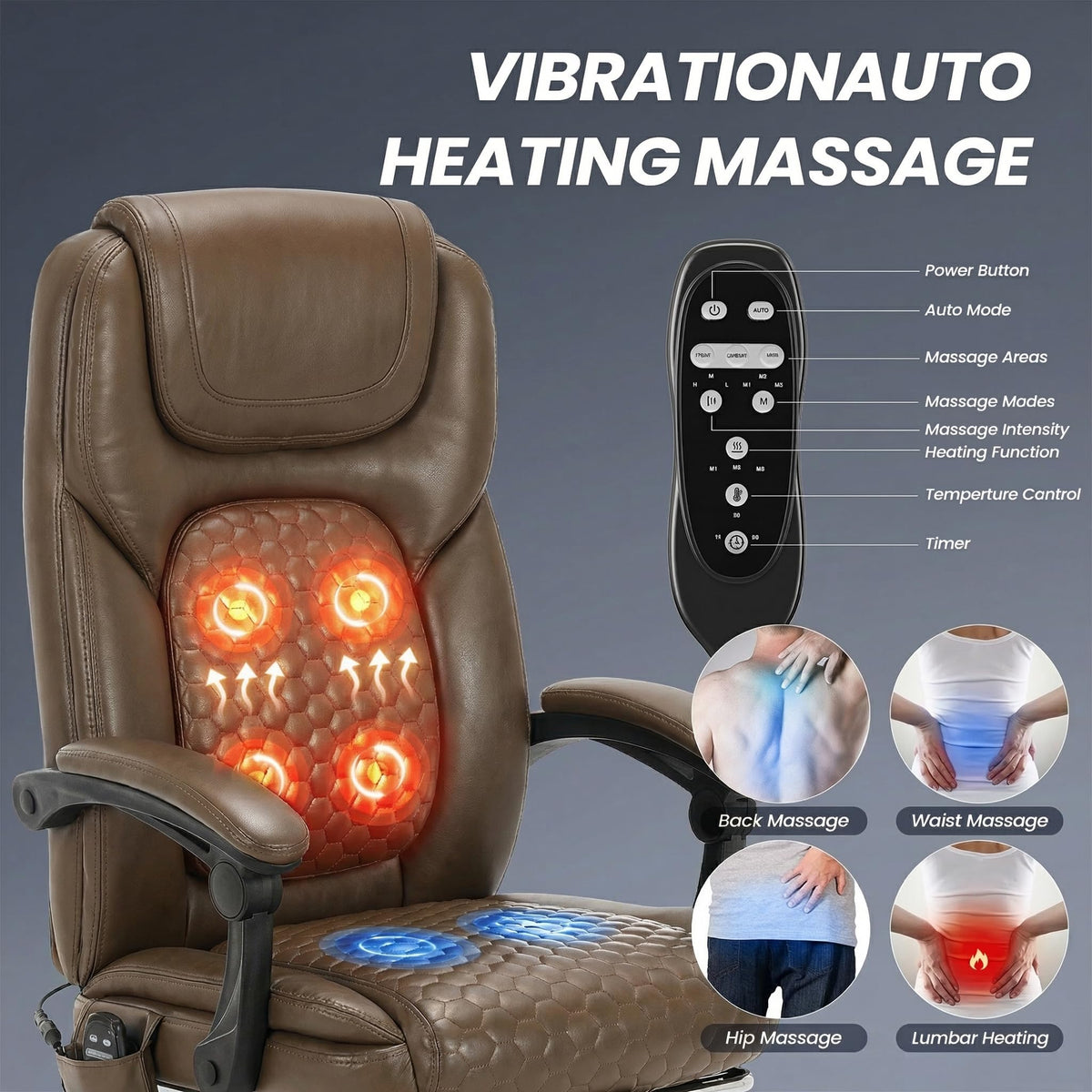 Brown Leather Massage Office Chair with Heat and Footrest U619154