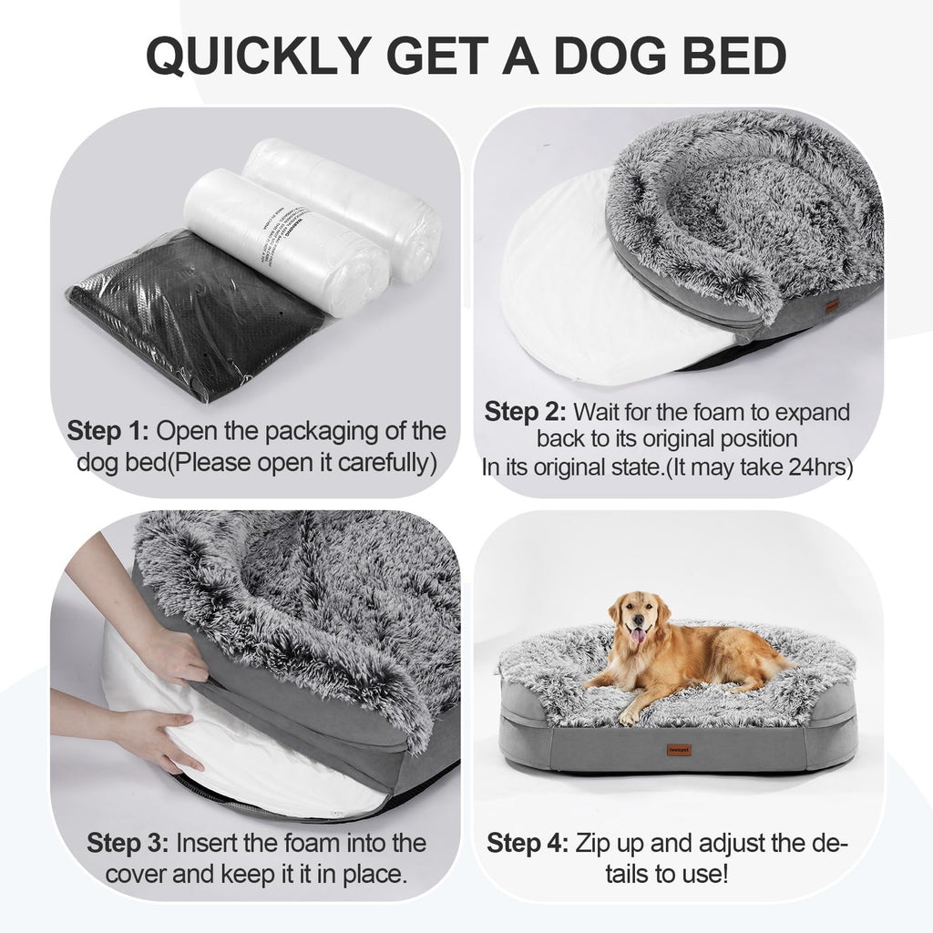Fluffy Orthopedic Dog Bed with Washable Plush Cover, Grey X348