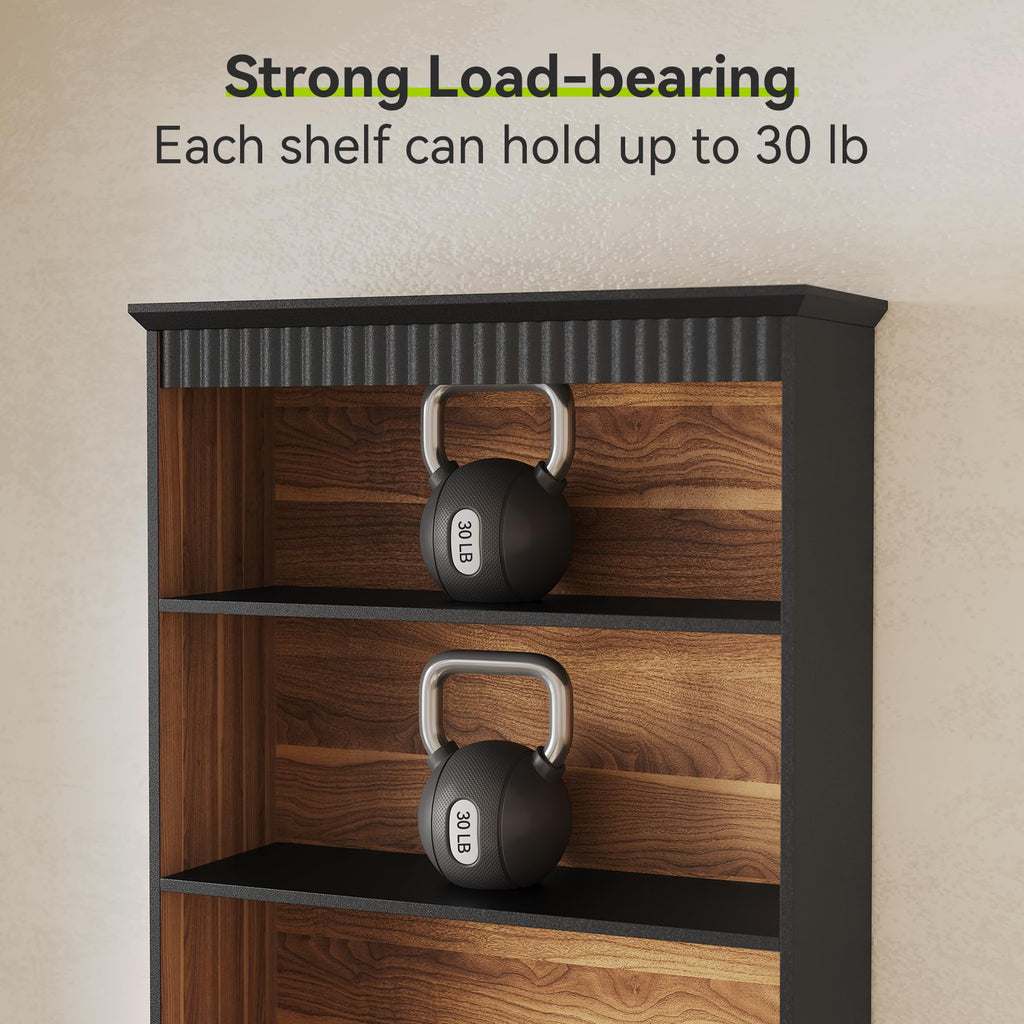 72" Tall Black 5-Tier Bookcase with 2 Drawers R5497