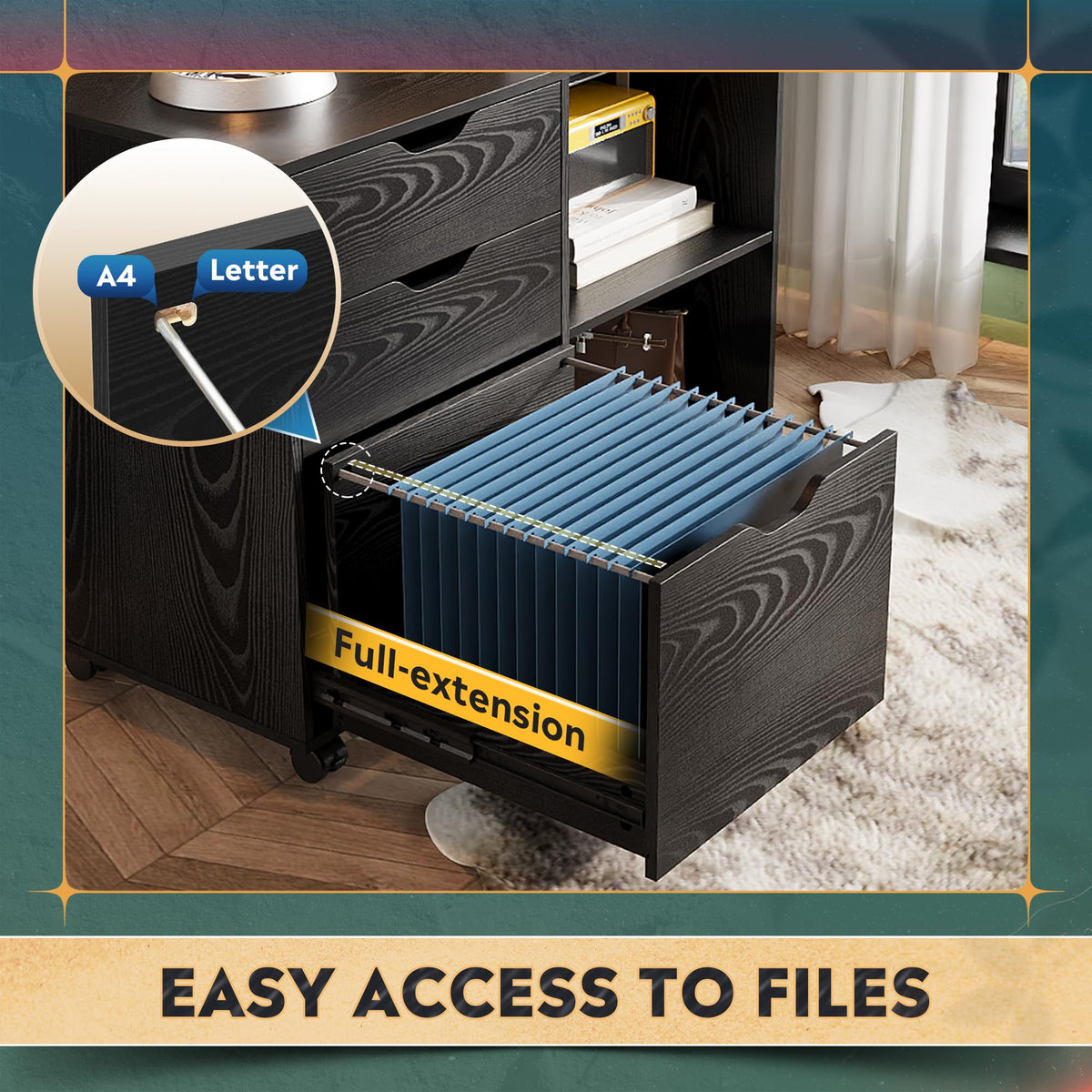 Black 3-Drawer Wood File Cabinet J846