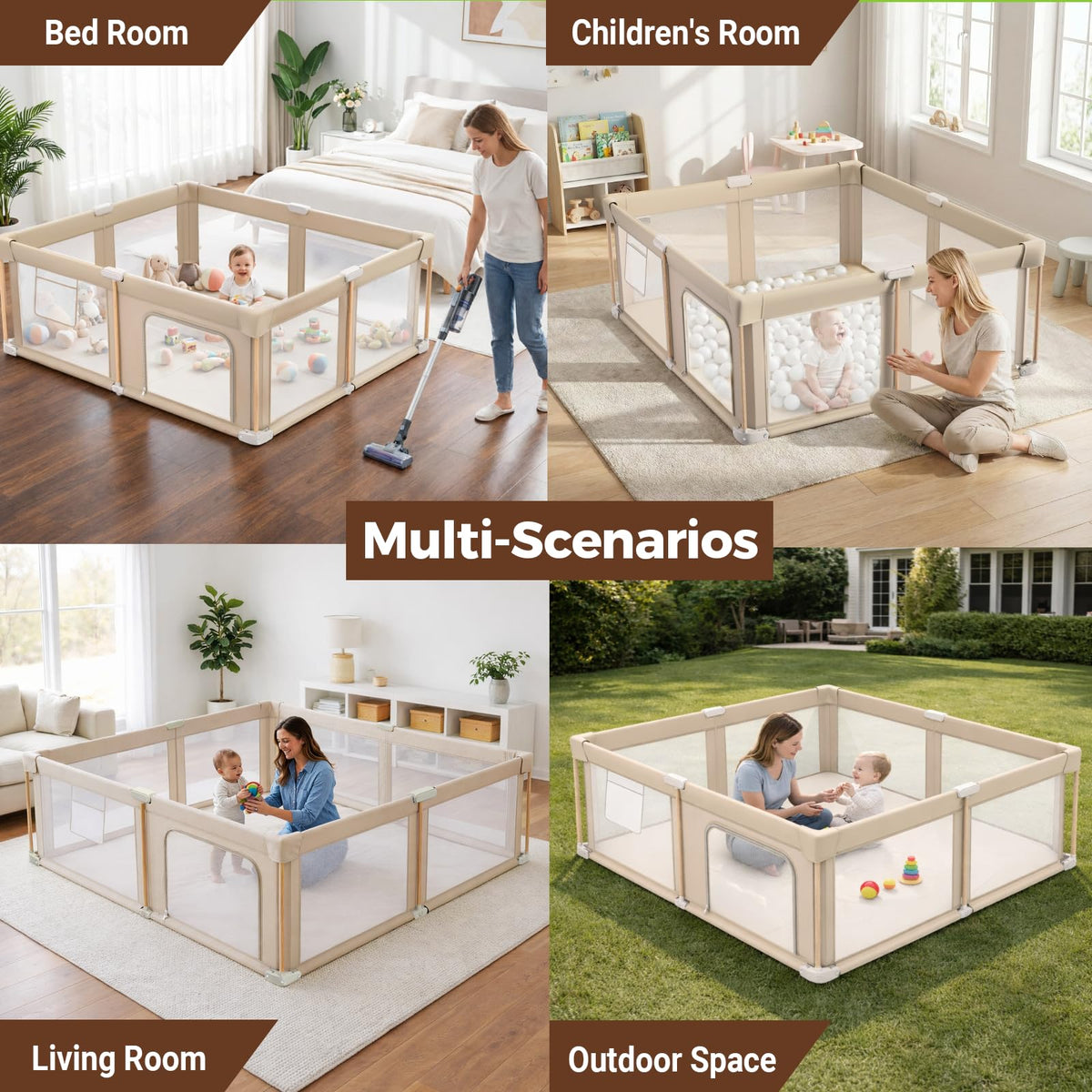 Foldable Baby Playpen with Mat, Mesh and Storage Bag T37920