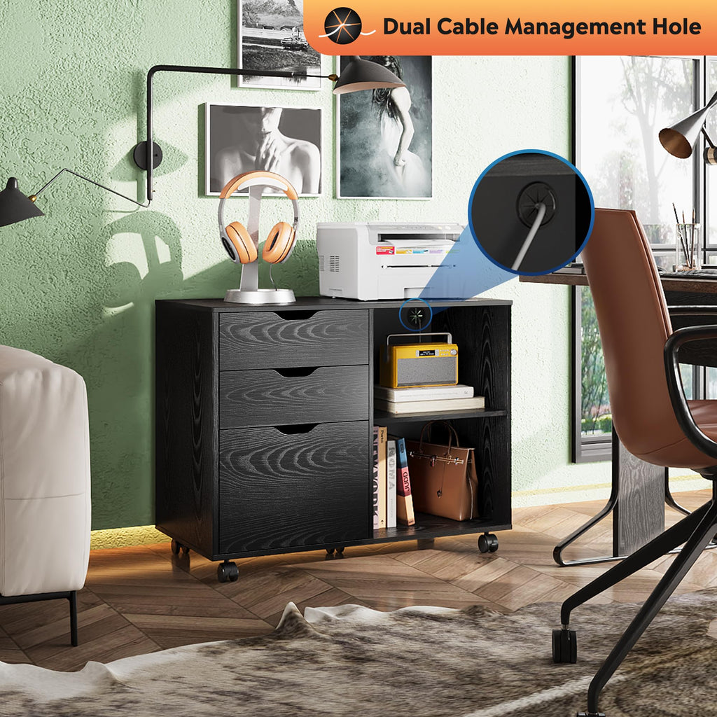 Black 3-Drawer Wood File Cabinet J846