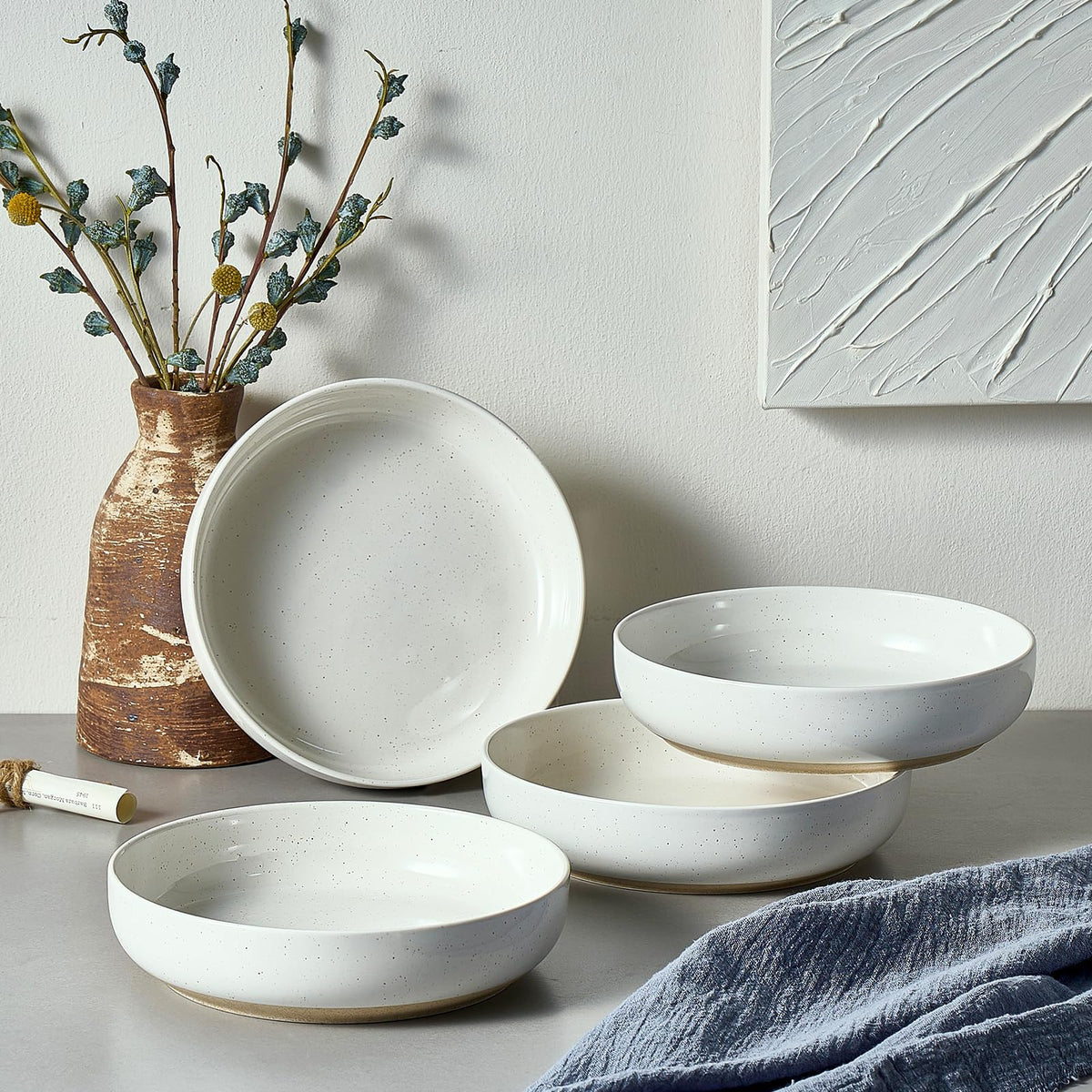 White Ceramic Pasta Bowls Set of 4 R692