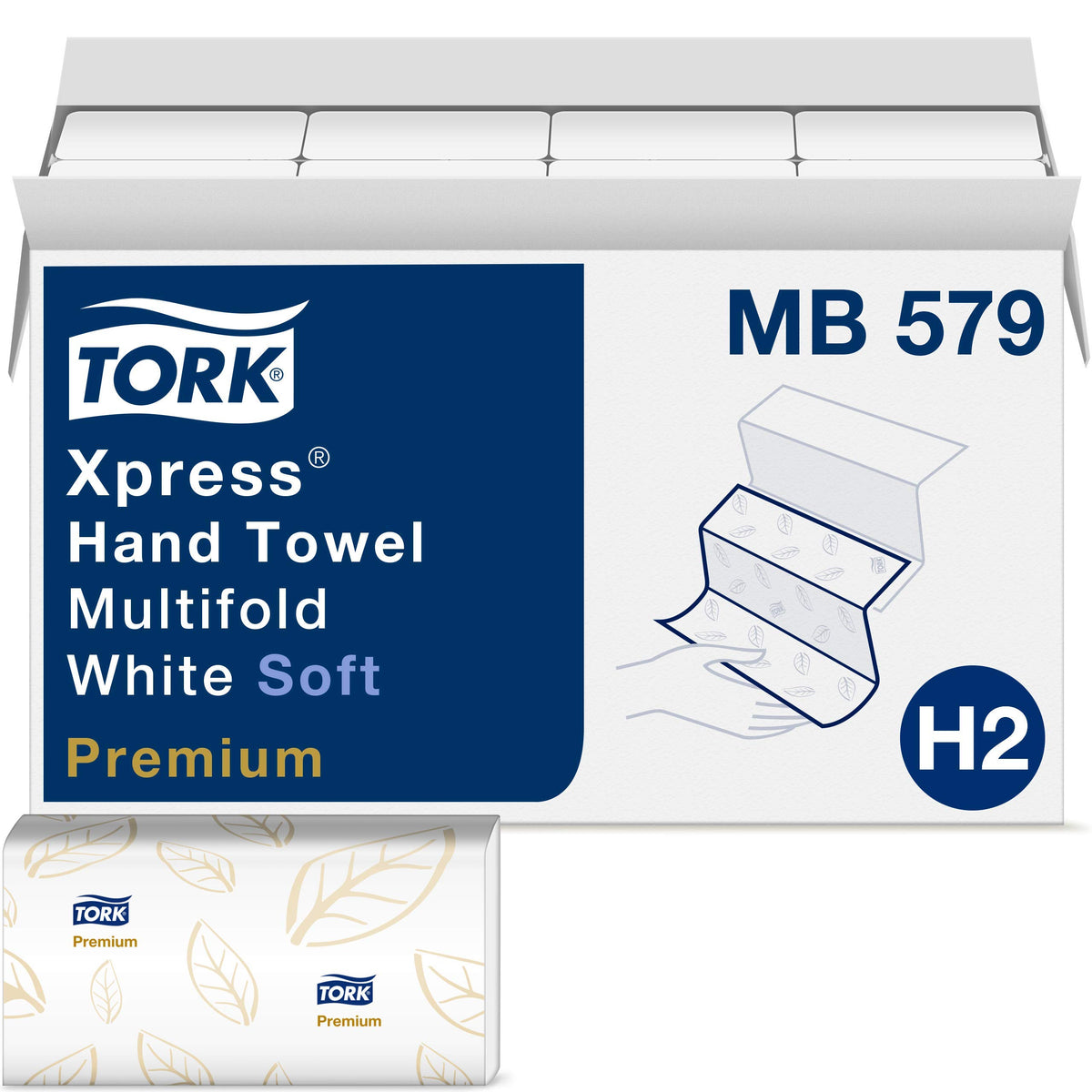 White Multifold Hand Towel with Blue Leaf Print O1018