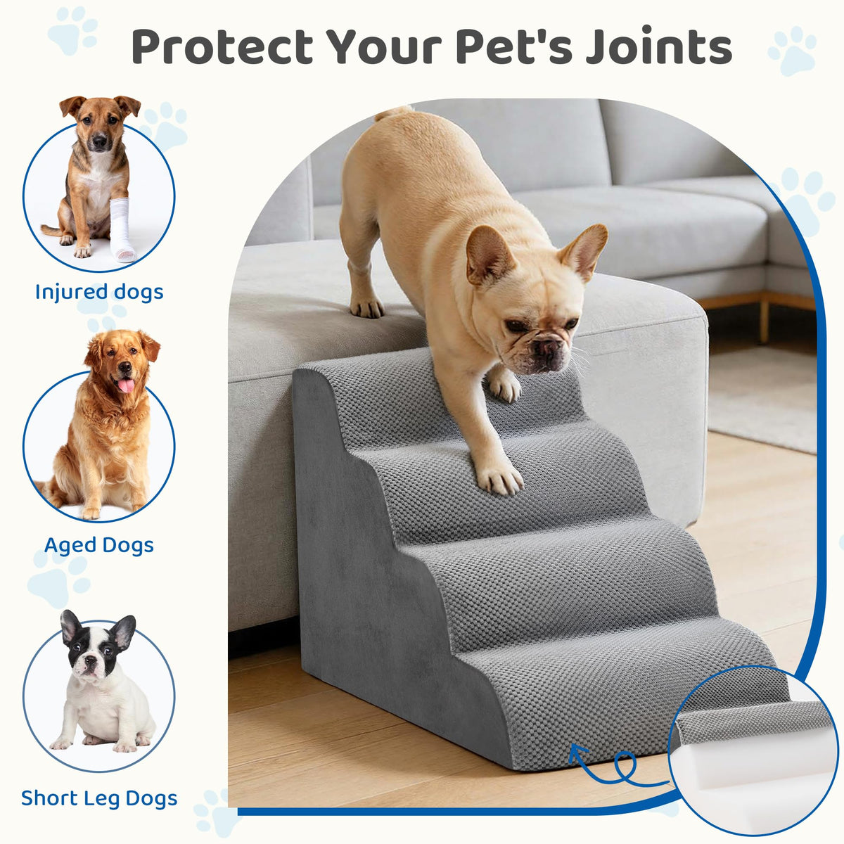 Grey 4-Step Curved Pet Dog Stairs G607