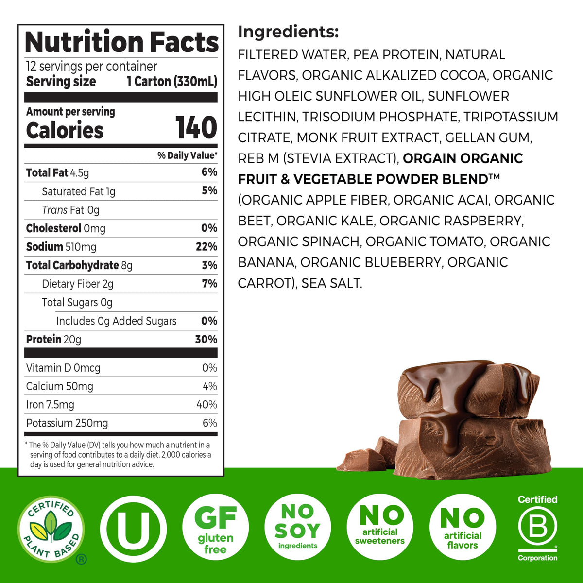 Chocolate 20g Vegan Protein Shake 11 oz 12pk R44138