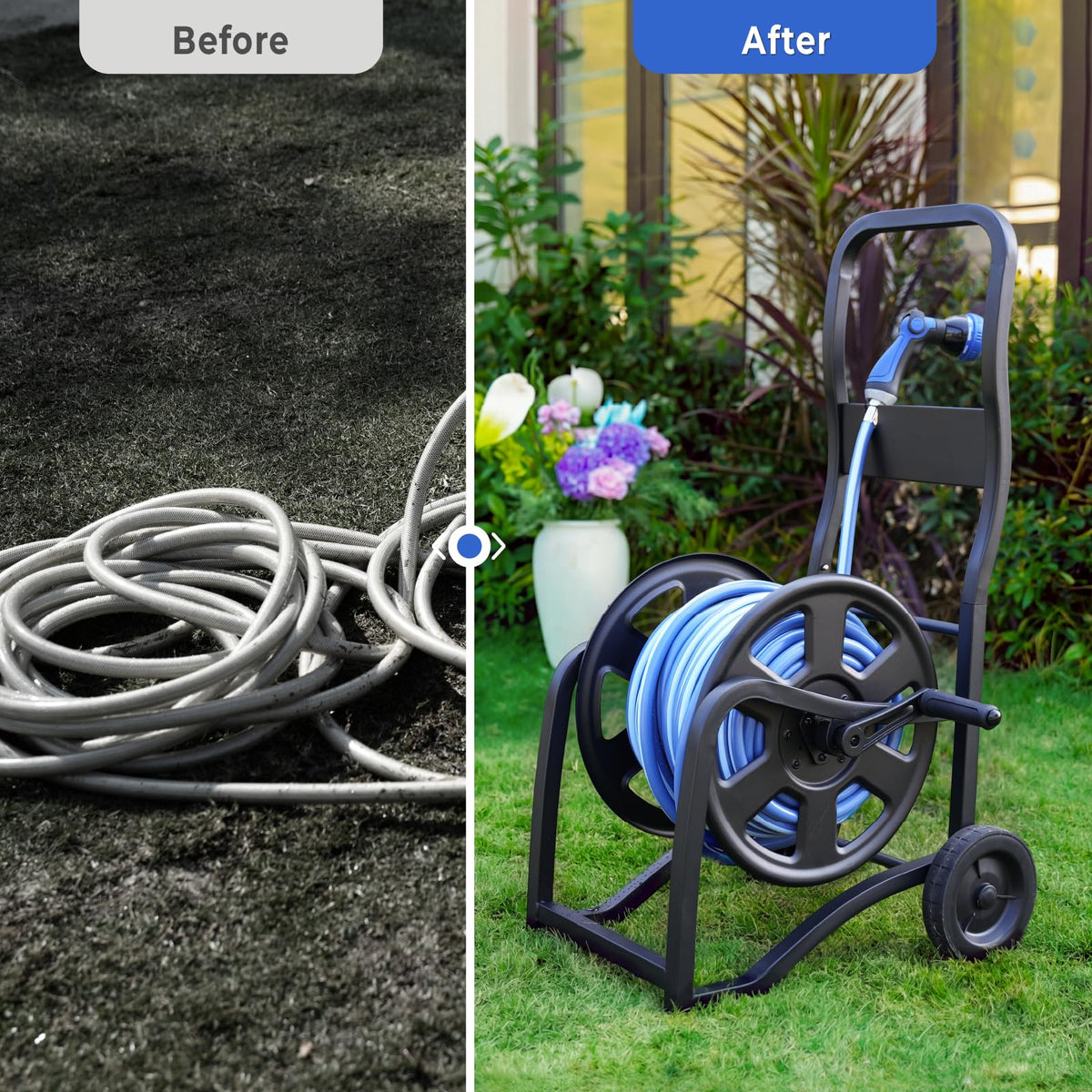 Heavy Duty Metal Garden Hose Reel Cart with Wheels, Holds 200FT Hose Y978