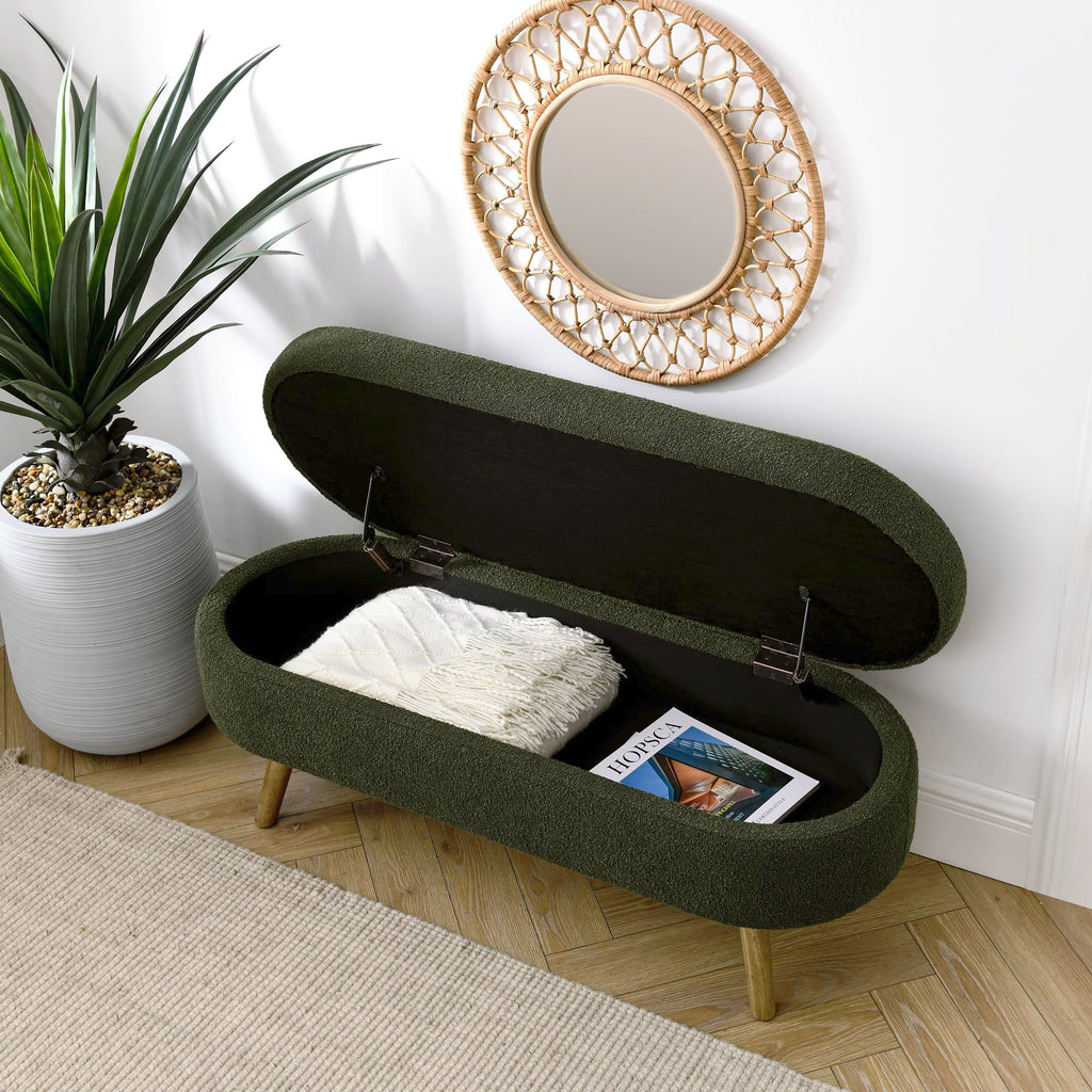 Oval Storage Bench with Rubber Wood Legs, Green A4776