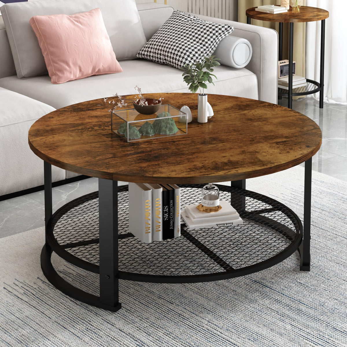 3-Piece Round Coffee Table Set with Storage F173