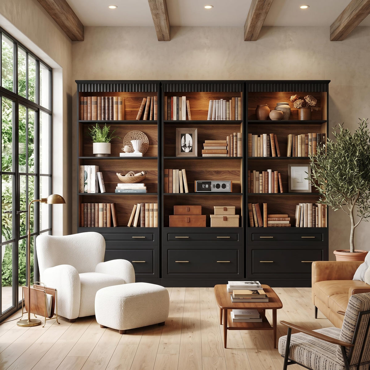 72" Tall Black 5-Tier Bookcase with 2 Drawers R5497