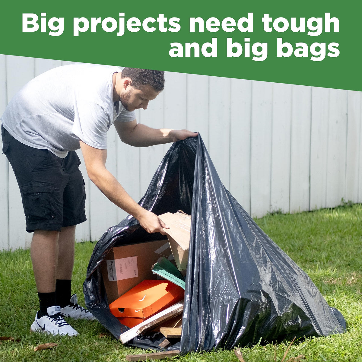 95 Gallon Heavy Duty Contractor Trash Bags, 25 Ct, Black, 1.2 Mil F7163