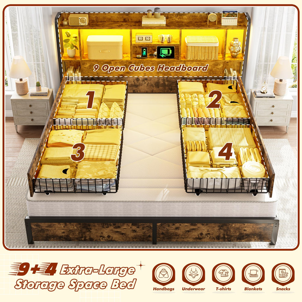 King Size Bed Frame with Storage Headboard & 4 Drawers R632