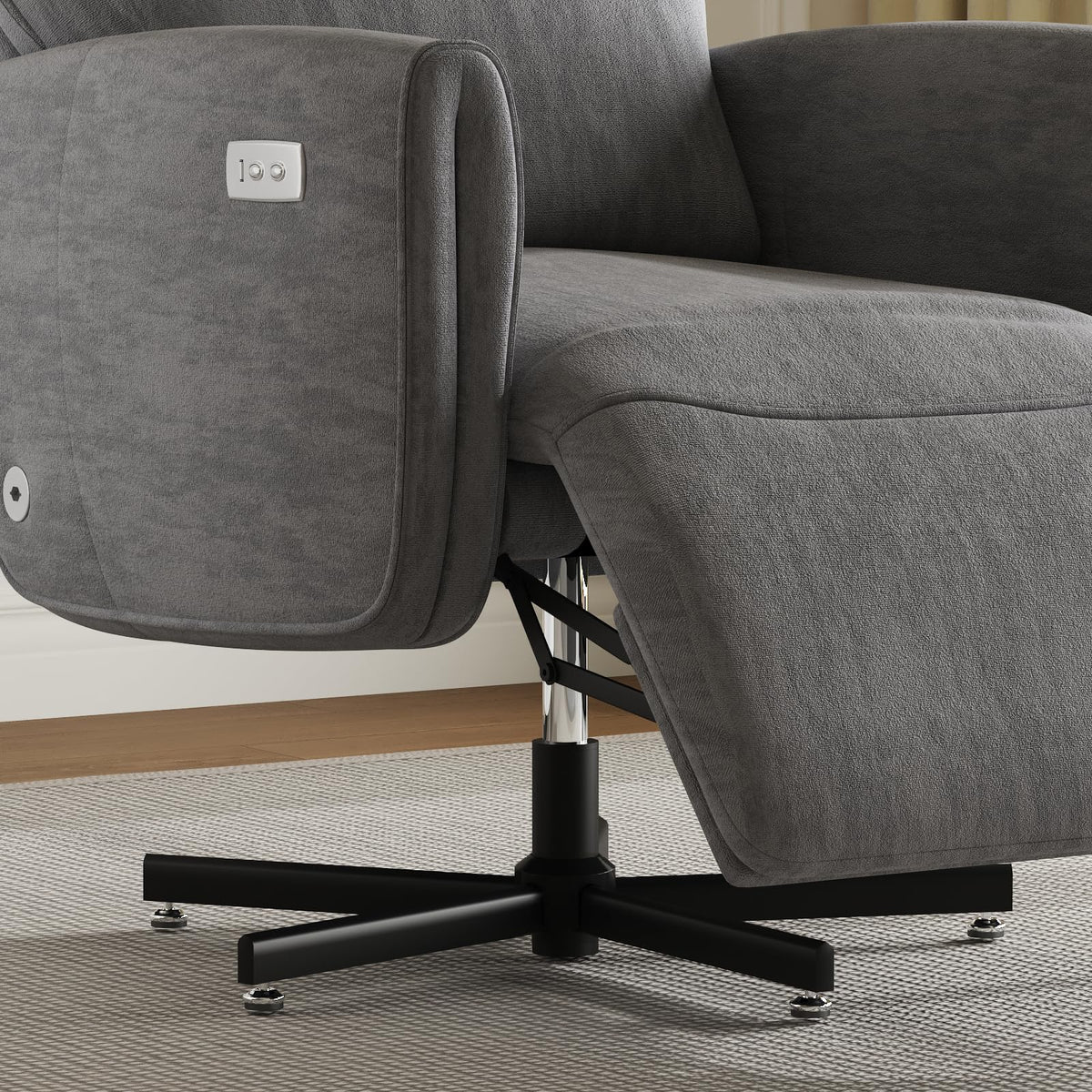 Grey Velvet Swivel Rocker Recliner Chair with USB & Type-C Charging K102