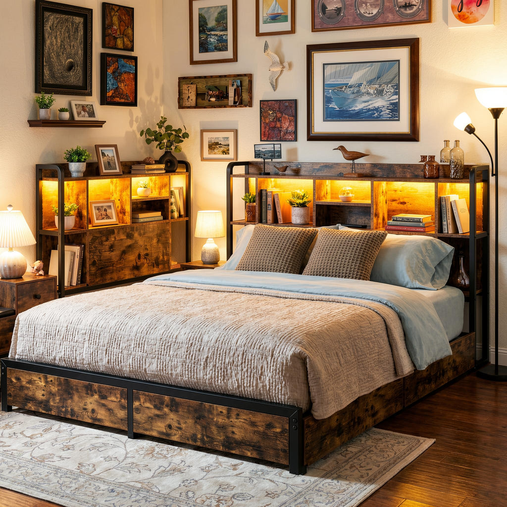 King Size Bed Frame with Storage Headboard & 4 Drawers R632
