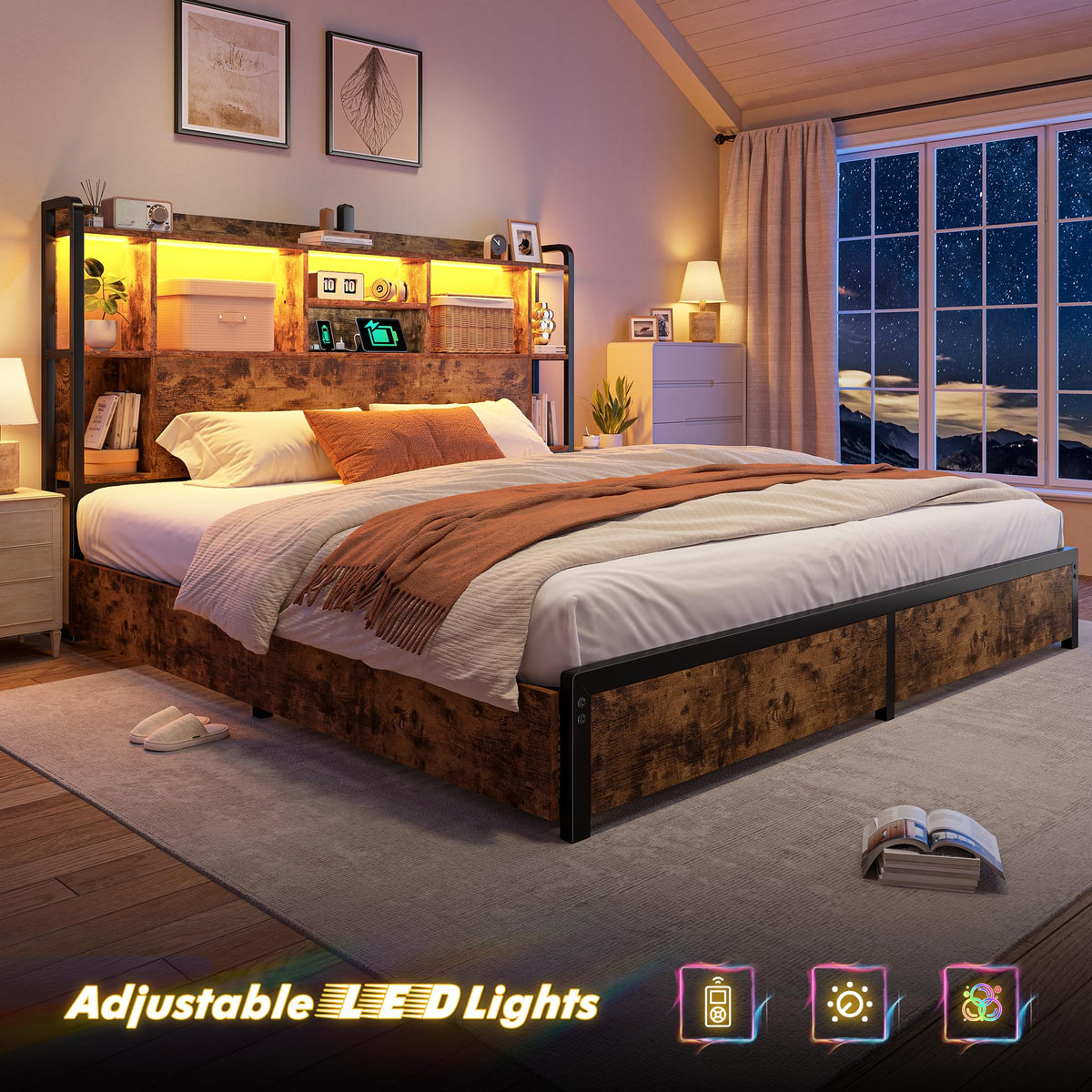 King Size Bed Frame with Storage Headboard & 4 Drawers R632