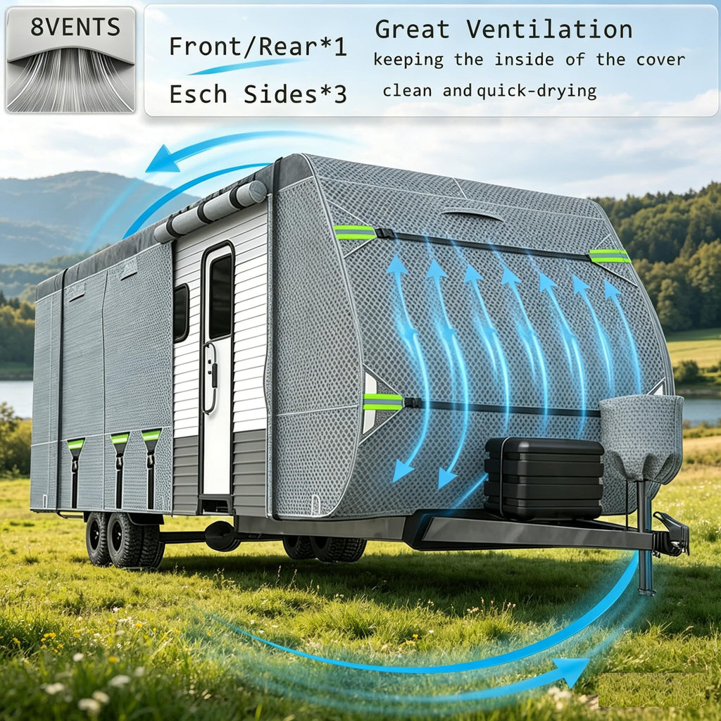24-27FT 8 Layers Windproof RV Cover with Tire Cover A817864
