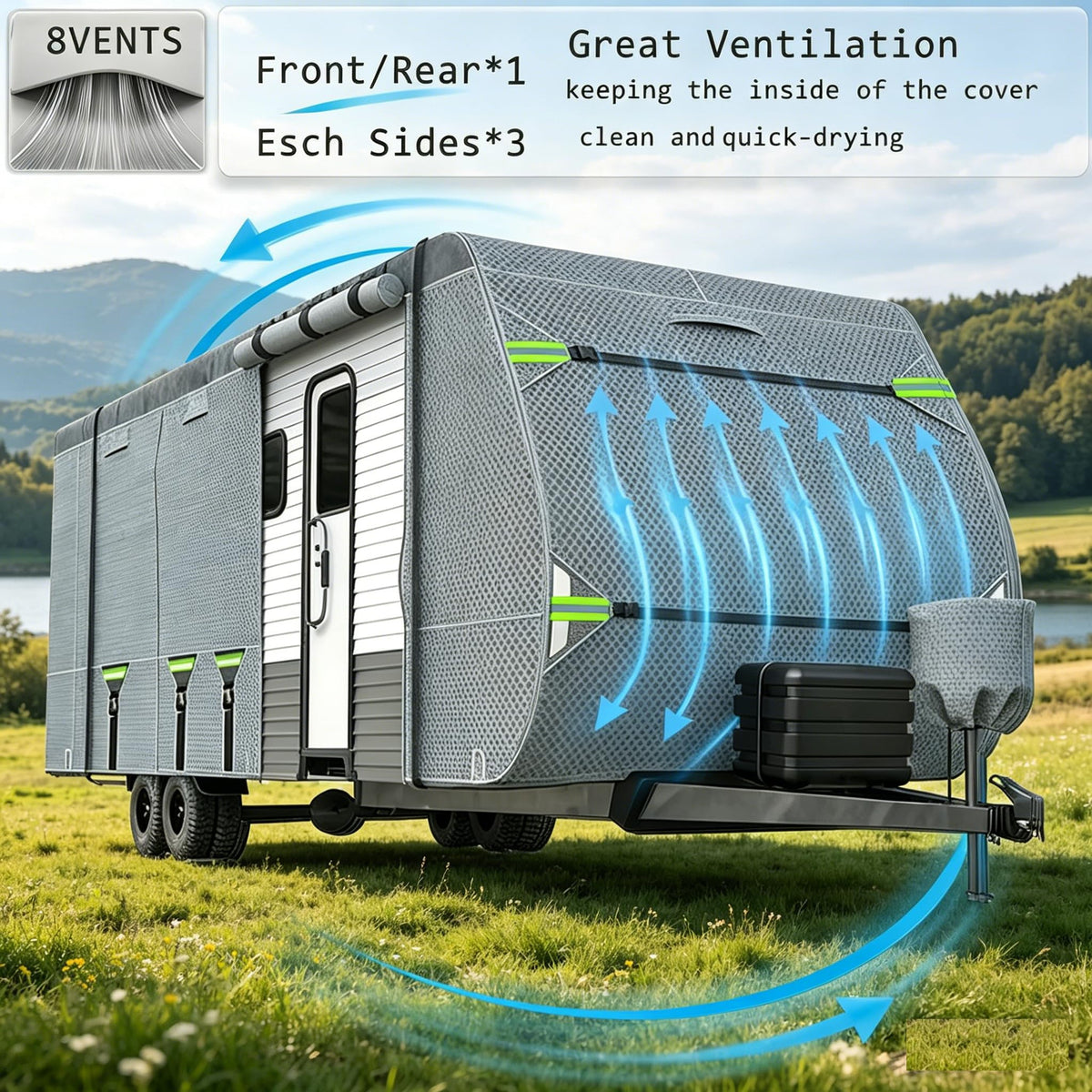 24-27FT 8 Layers Windproof RV Cover with Tire Cover A817864