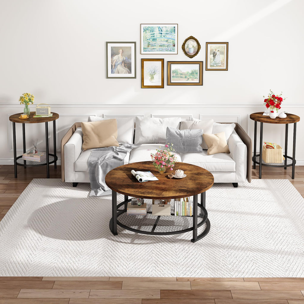 3-Piece Round Coffee Table Set with Storage F173