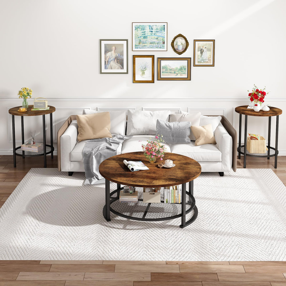 3-Piece Round Coffee Table Set with Storage F173