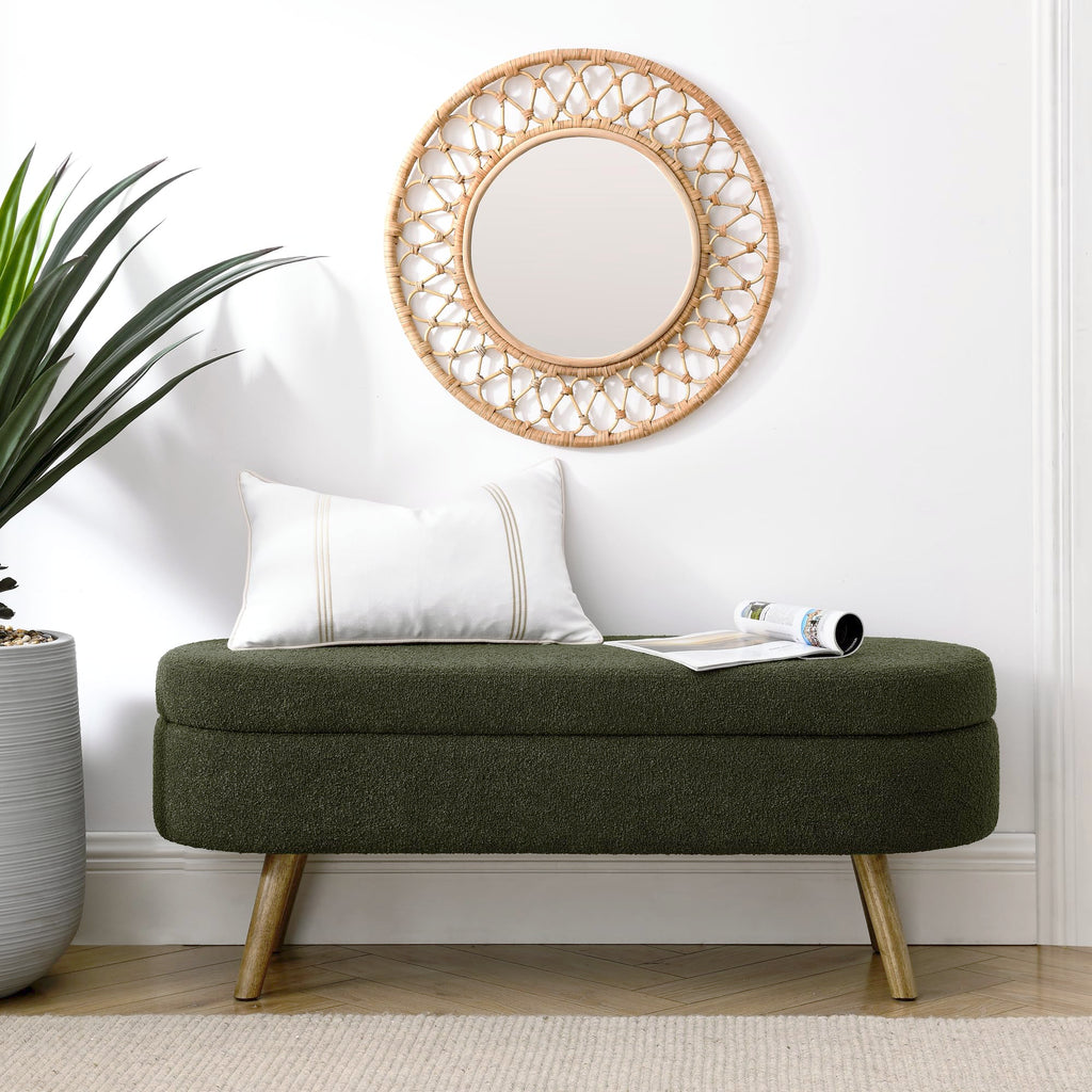 Oval Storage Bench with Rubber Wood Legs, Green A4776