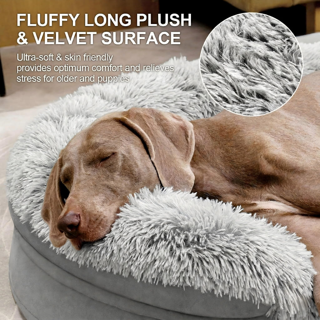 Fluffy Orthopedic Dog Bed with Washable Plush Cover, Grey X348