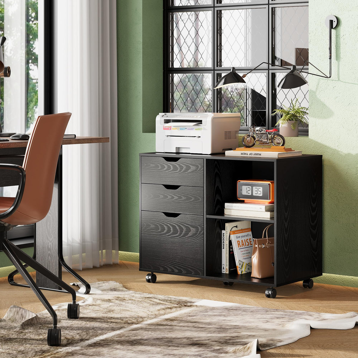 Black 3-Drawer Wood File Cabinet J846