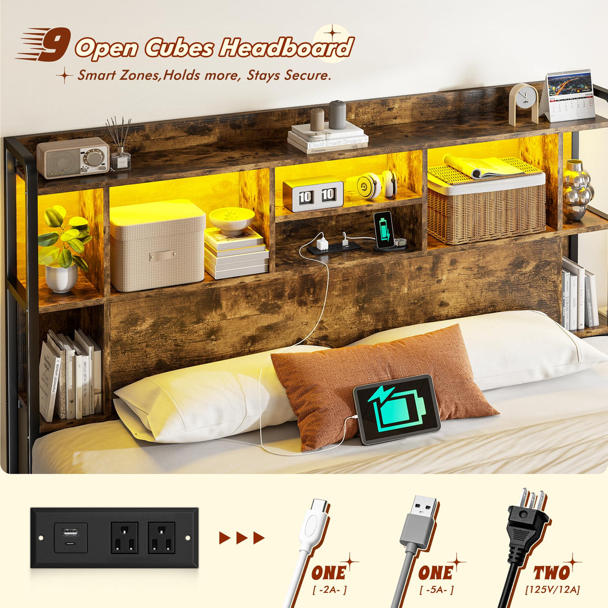 King Size Bed Frame with Storage Headboard & 4 Drawers R632